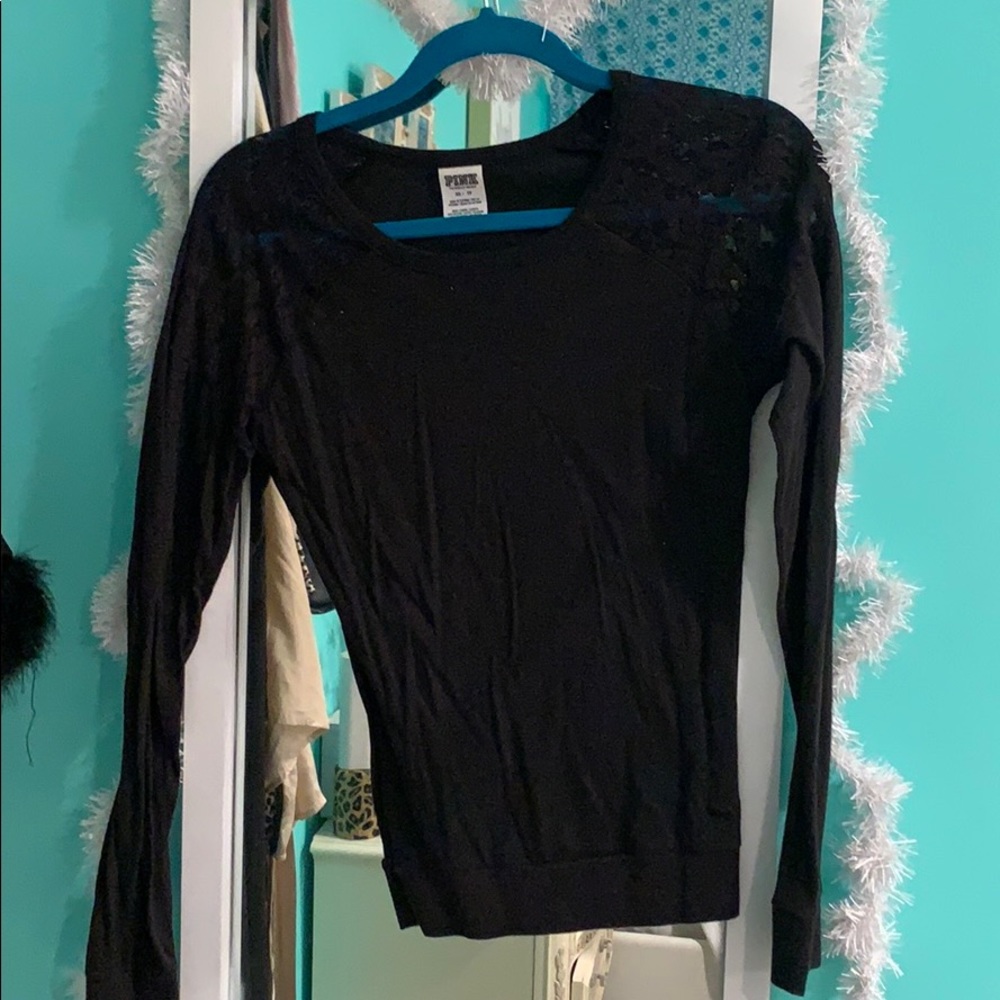 Black top with lace shoulders